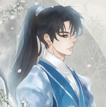 Ilustração do personagem Mo Ran, ele tem cabelos longos presos rabo de cavalo, usa vestes azuis e armadura prateada.